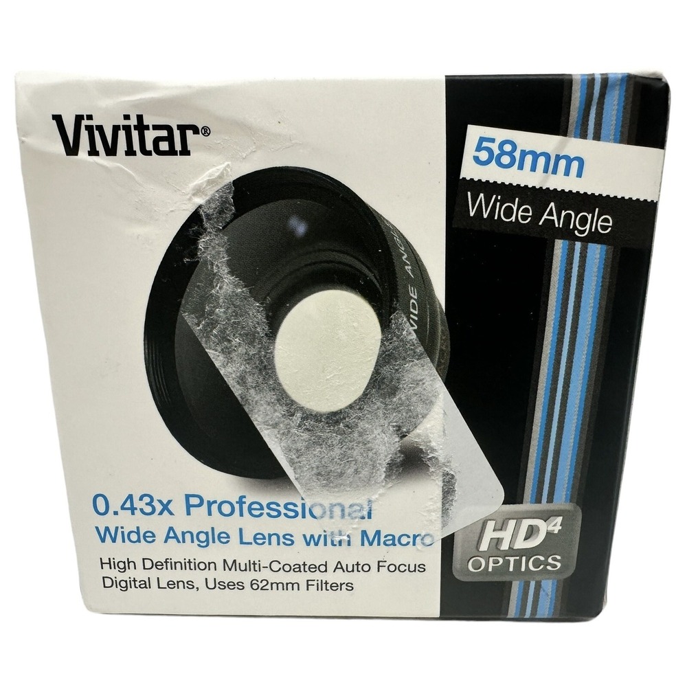 NIB 58mm Vivitar 37W-72W 0.43x Deluxe Hi-Definition Wide Angle‎ Lens